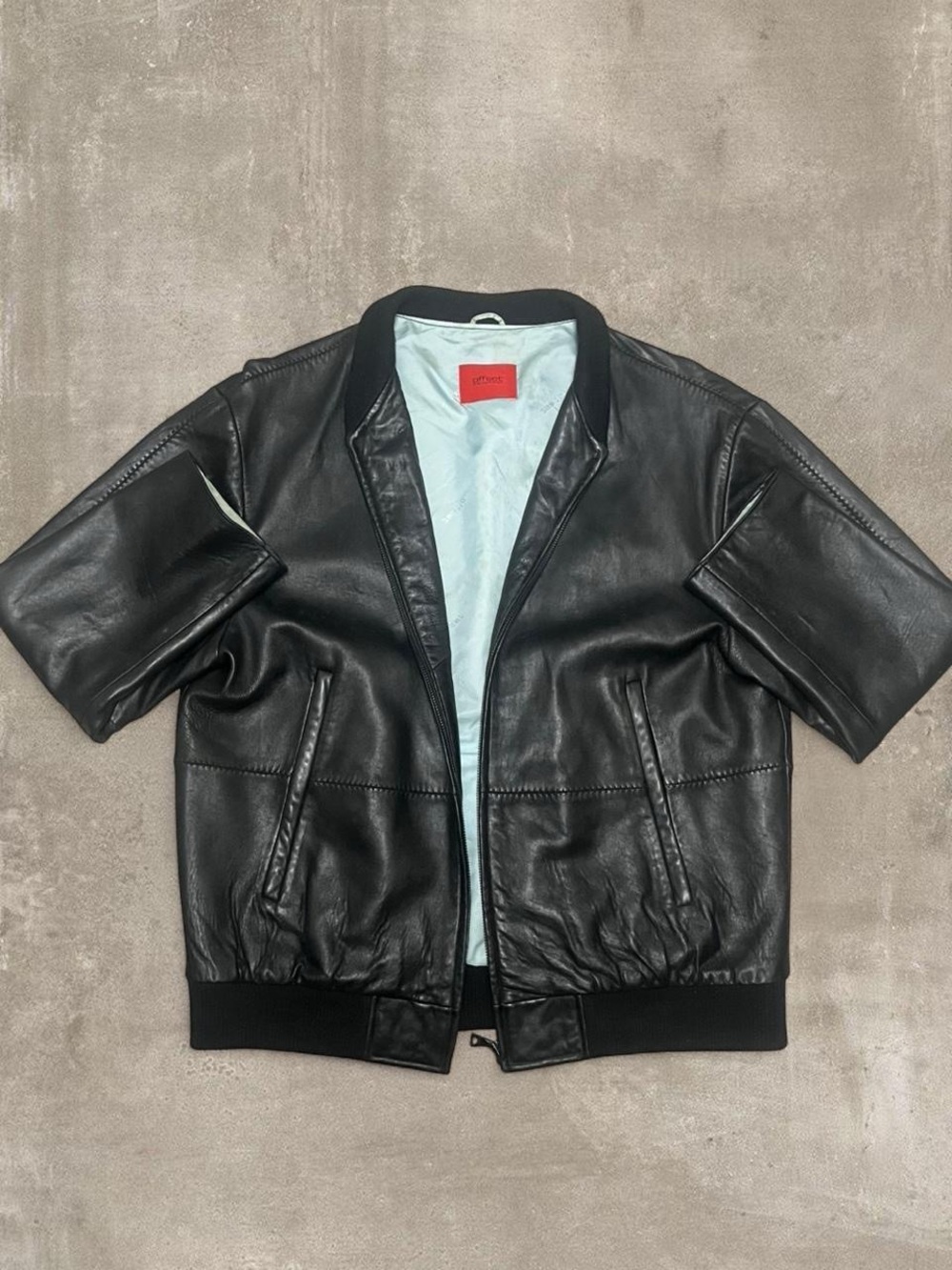 Offset Black Leather Jacket Women’s Medium Moto Bomber Zip Up Minimalist
